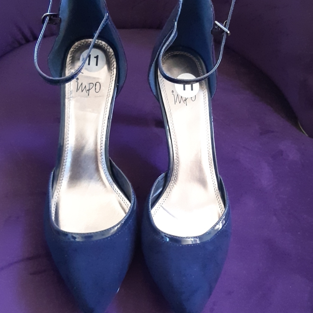 Navy Ankle Strap Low Heels